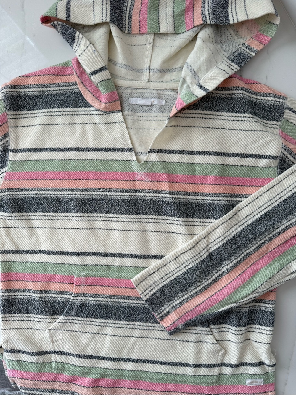 O'Neill Cream Striped Hoodie with Pink and Mint Accents